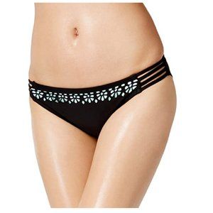 BIKINI NATION Women's XS Black Mint Laser-cutout Hipster Bikini Bottoms